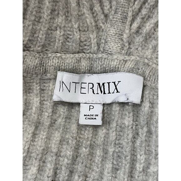 Ladies Small Gray Hooded Cropped Wool Cashmere Sweater Frayed Pullover Ribbed - Picture 6 of 7